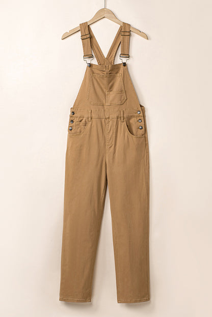 Vintage Multi Pockets Buckle Strap Cargo Denim Overalls | Khaki