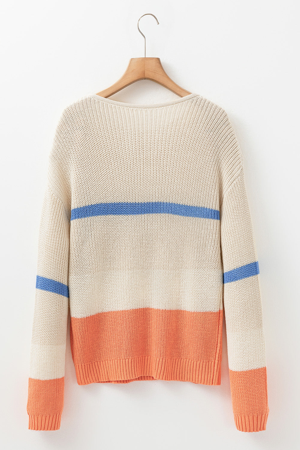 Colourblock Striped Drop Shoulder Cozy Sweater | Beige