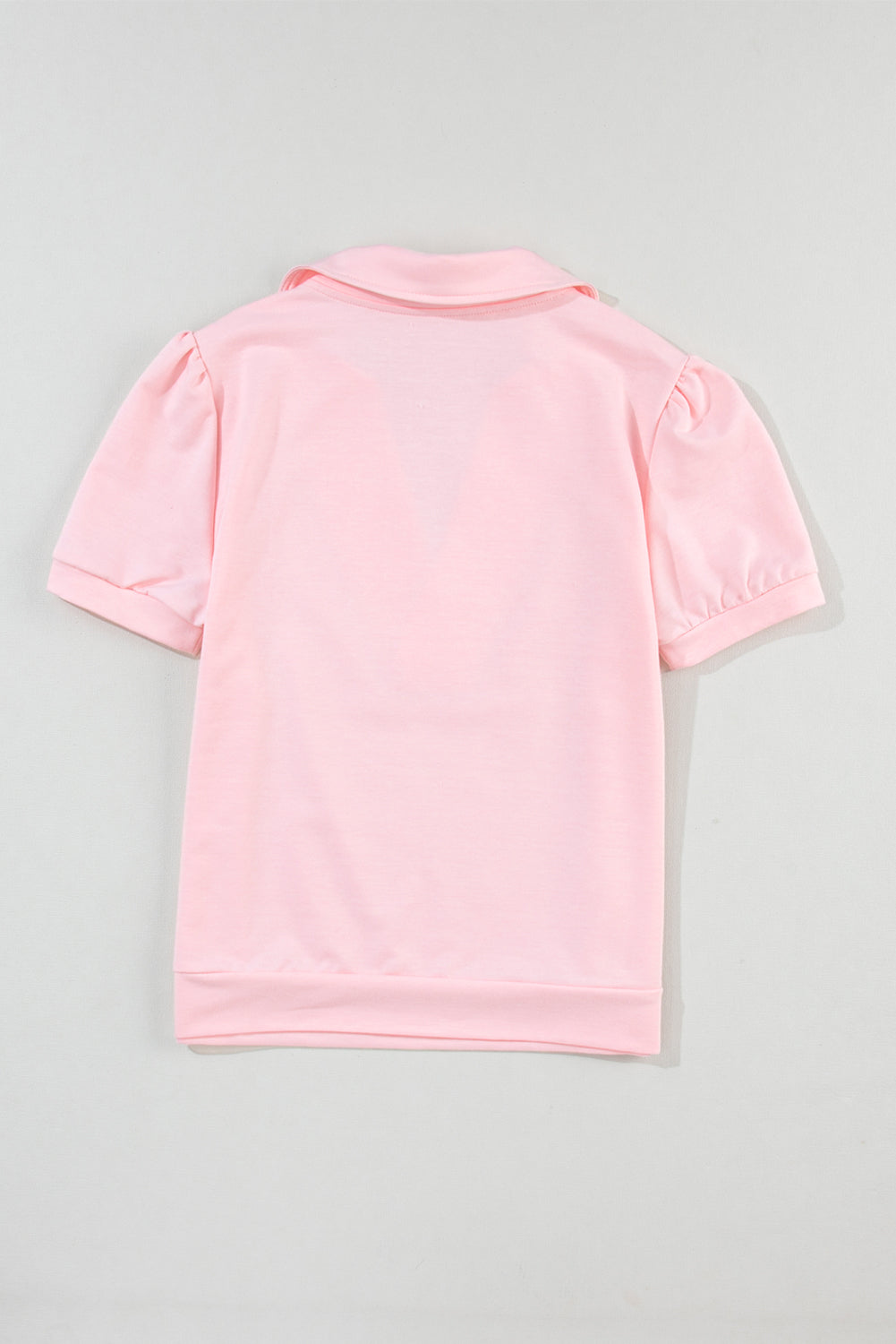 Collared V Neck Puff Sleeve T-Shirt | Pink