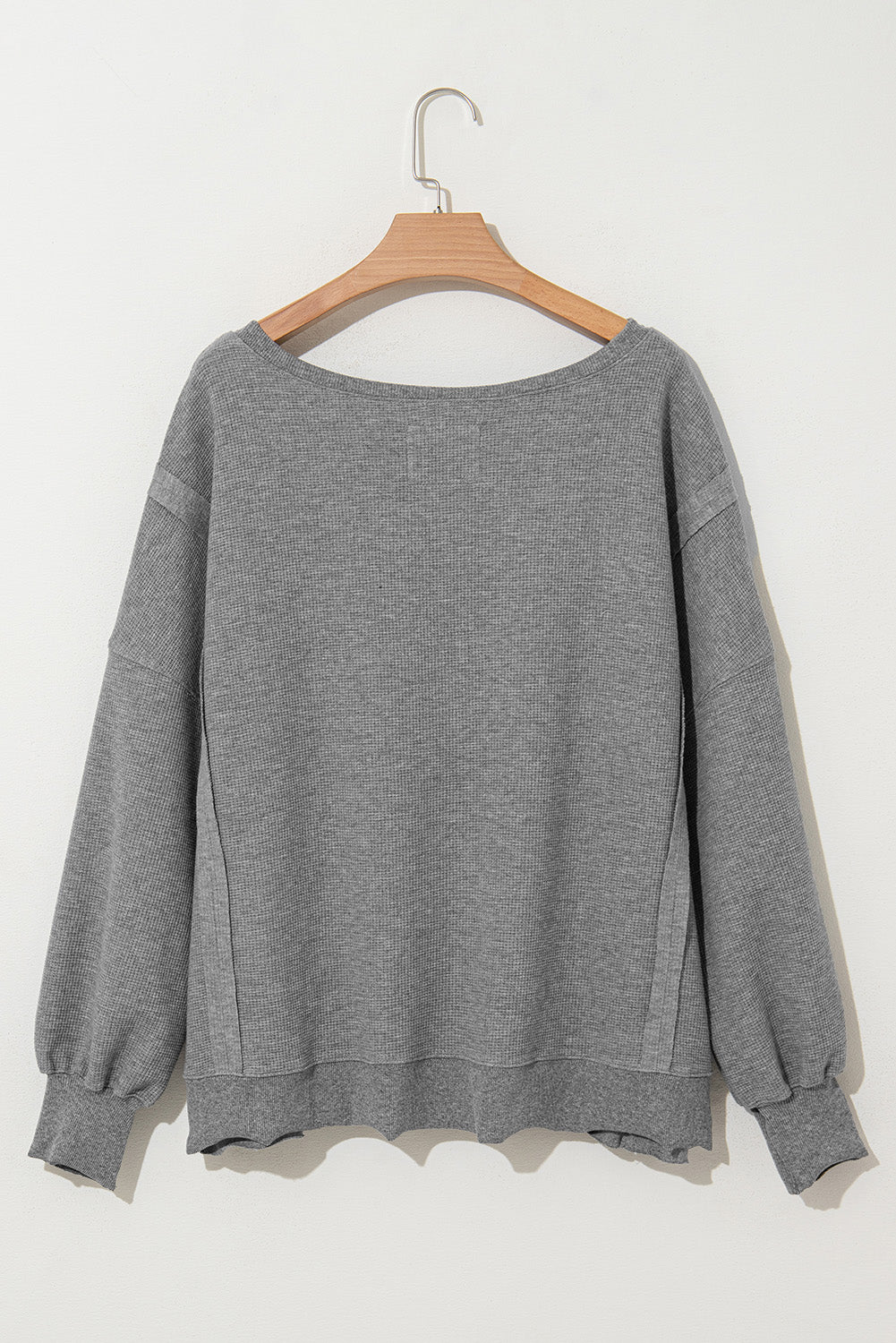 Waffle Knit Bishop Sleeve Split Oversized Top | Gray