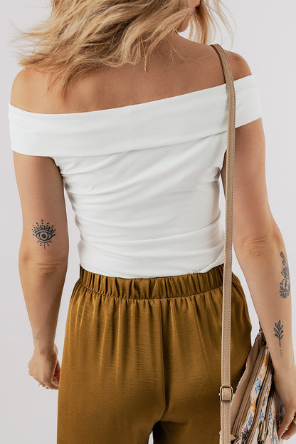 Folded Off Shoulder Slim Top | White