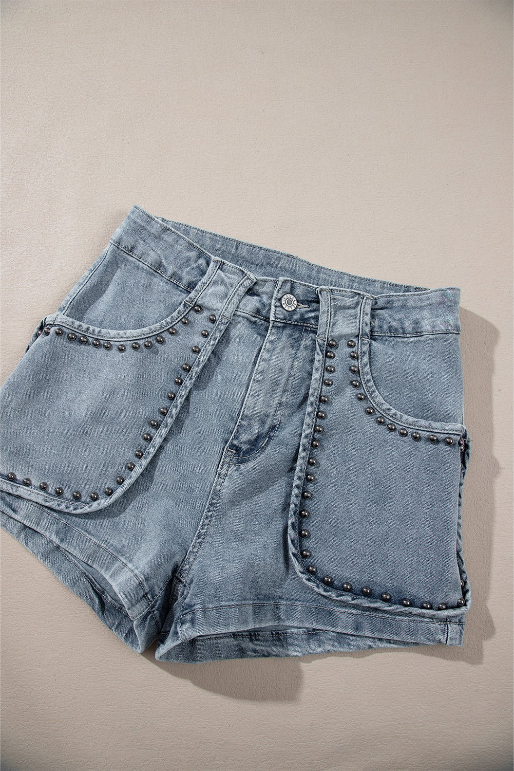 Studded Acid Wash Jean Shorts | Dusk Blue