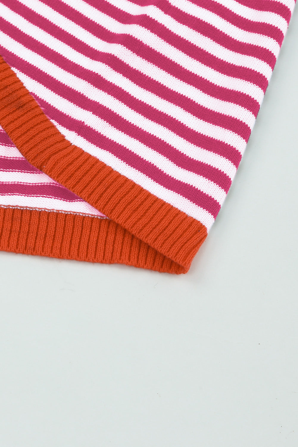 Contrast Trimmed Striped Drop Shoulder Sweater | Pink