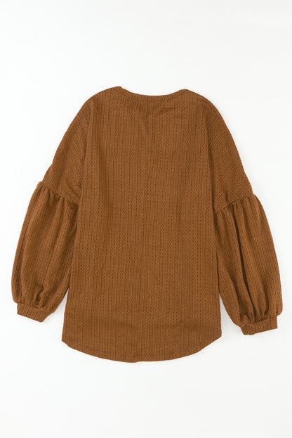 Faux Knit Jacquard Puffy Long Sleeve Top | Orange