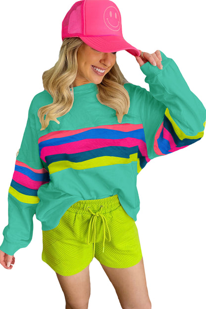 Colourful Striped Accent Long Sleeve T Shirt | Green