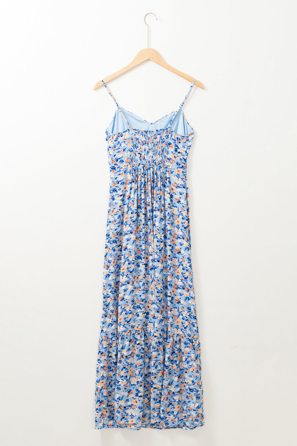 Floral Print Ruffled Ruched Maxi Dress | Sky Blue