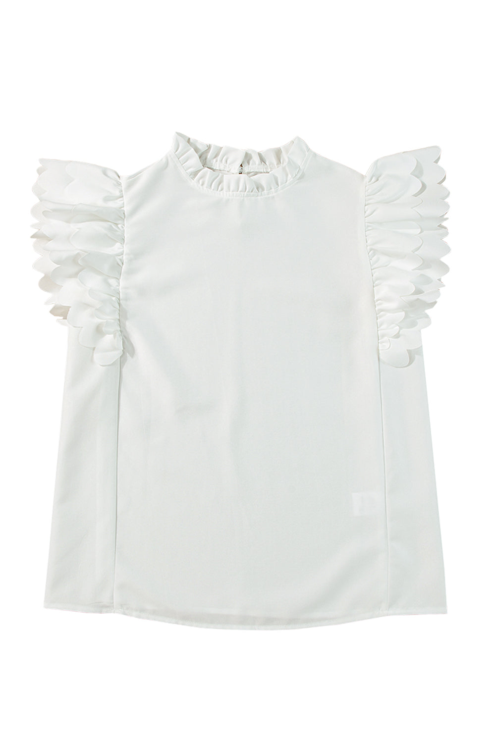 Solid Colour Scalloped Ruffle Sleeve Top | White