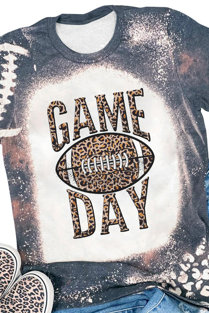 Game Day Leopard Football Graphic Print Crew Neck T Shirt | Multicolour