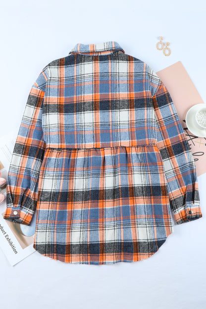 Plaid Button Down Ruffled Shirt Jacket | Multicolour