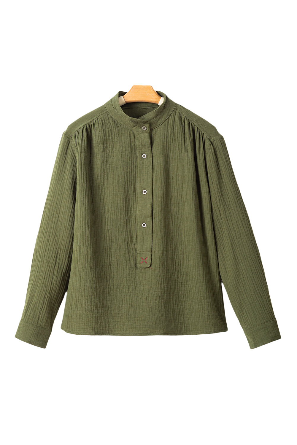 Crinkle Textured Button Up Long Sleeve Shirt | Jungle Green