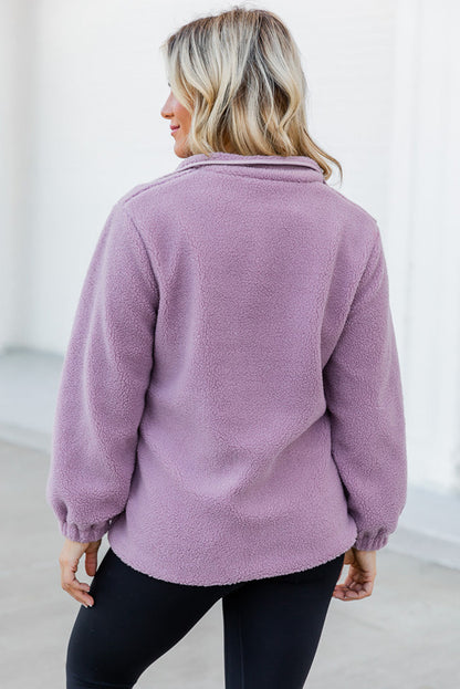 Sherpa Contrast Trim Zipped Pocket Jacket | Orchid Petal