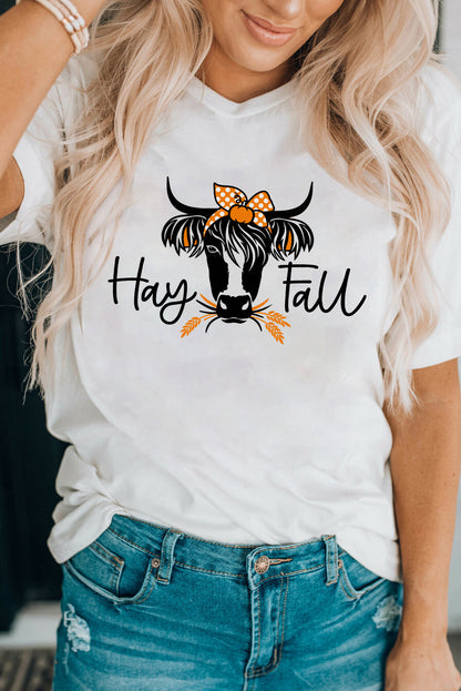 Hay Fall Cow Head Graphic Tee | White