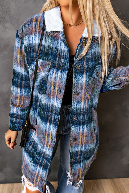 Woolen Lining Plaid Brushed Long Coat | Multicolour