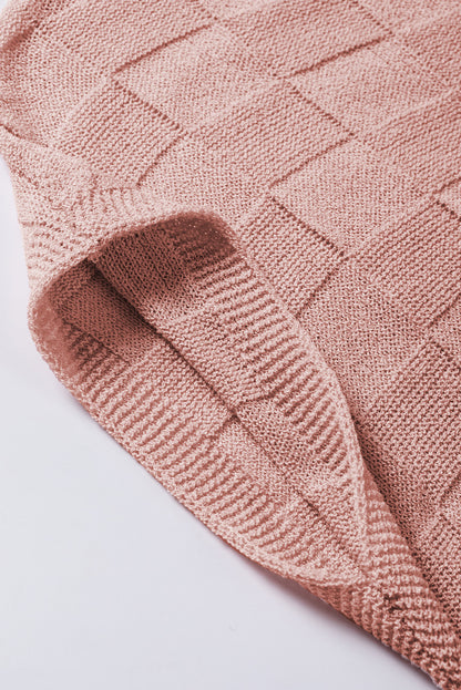 Lattice Textured Knit Short Sleeve Sweater | Dusty Pink