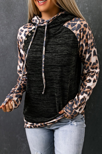 Brushed Leopard Contrast Hoodie | Gray