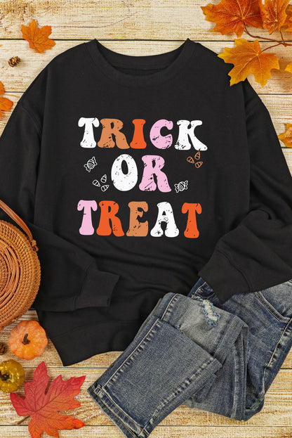 Trick Or Treat Graphic Crewneck Halloween Sweatshirt | Black