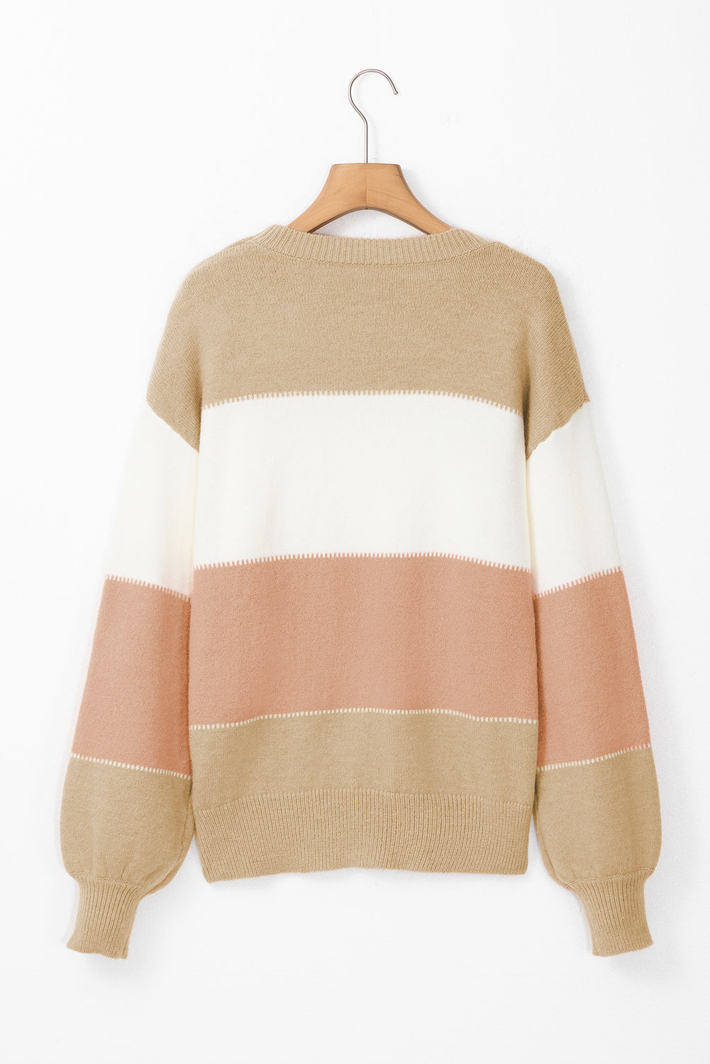 Colour Block Lantern Sleeve Drop Shoulder Sweater | Dusty Pink