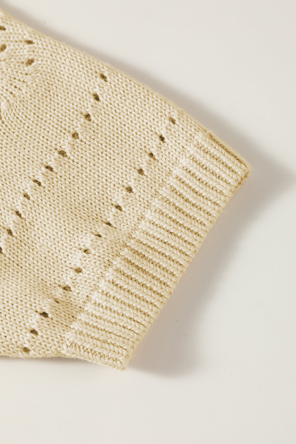 Knitted Hollow Out Short Sleeve Crop Sweater | Beige