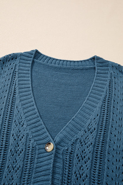 Open Knit V Neck Button Front Drop Shoulder Plus Size Cardigan | Real Teal