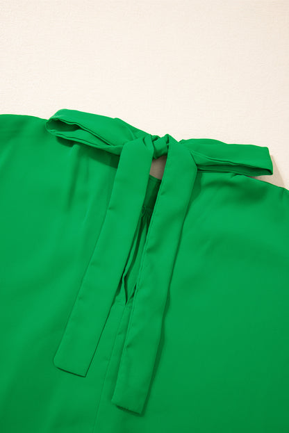 Solid Mock Neck Split Batwing Sleeve Blouse | Bright Green