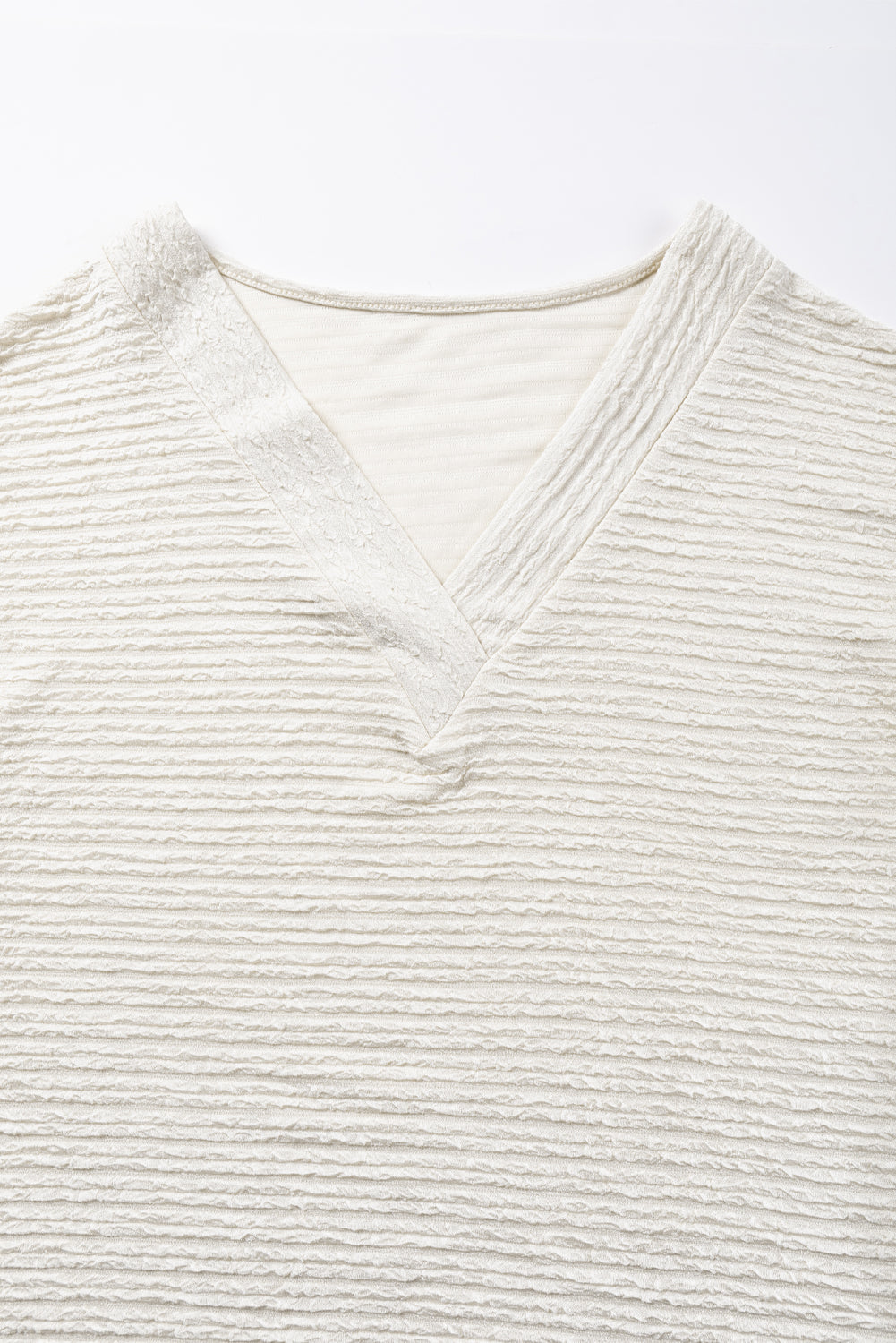 Textured Wide Sleeve V Neck T Shirt | Pale Khaki