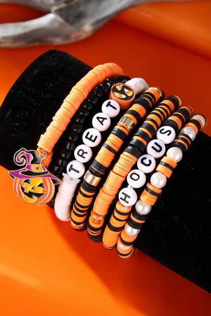 Treat Hocus Halloween Pumpkin Beaded Multilayered Bracelet | Orange