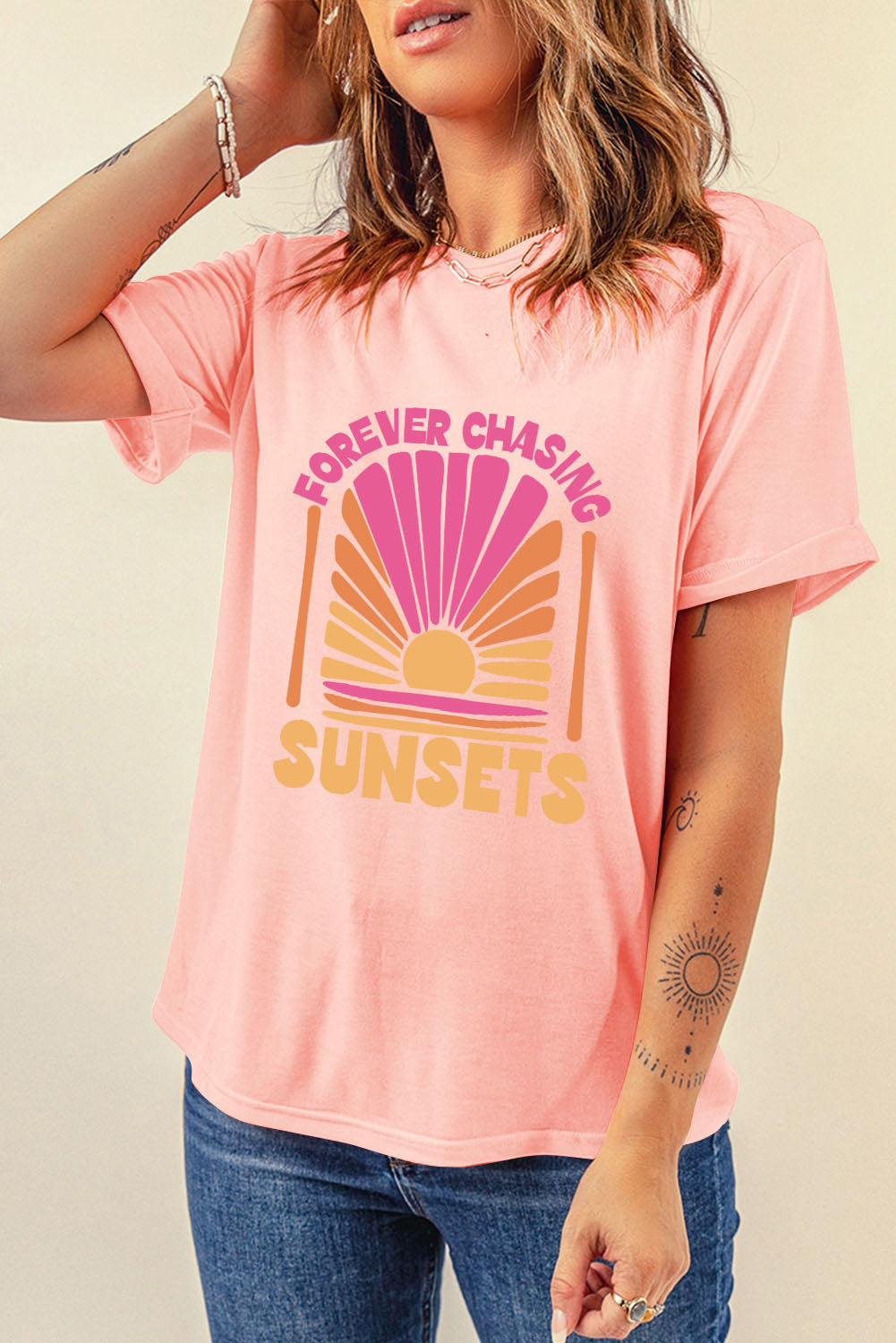 Forever Chasing Sunset Graphic T Shirt | Pink