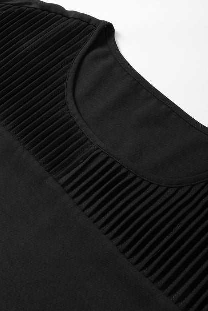 Roll Up Sleeve Stitching Detail Blouse | Black