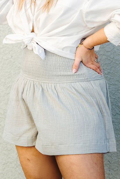 Smocked High Waist Plus Crinkle Shorts | Gray