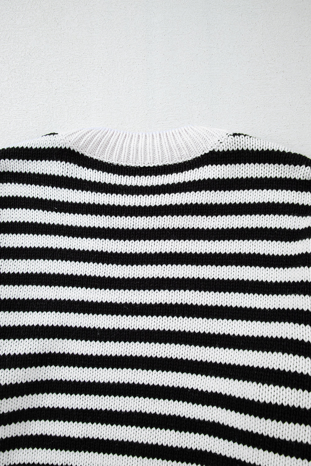 Black White Striped Drop Shoulder Bishop Sleeve Knit Sweater | Black white