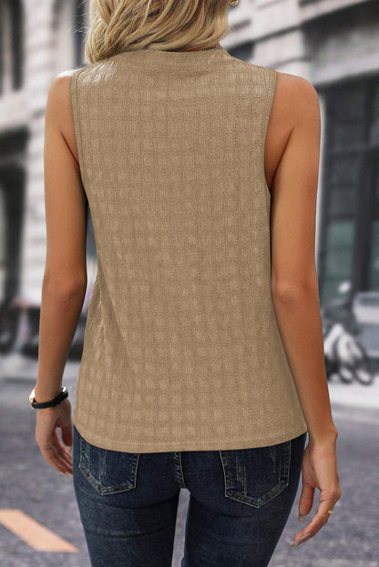 Lattice Textured Split Neck Tank Top | Light French Beige