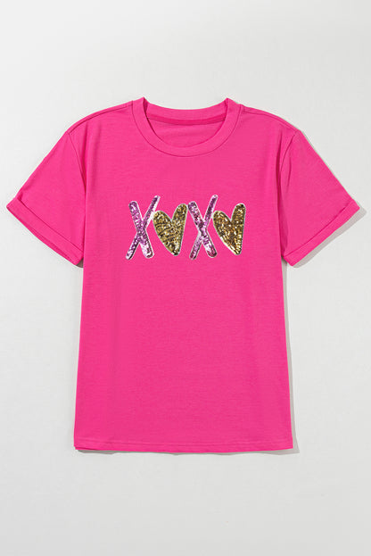 Heart Xoxo Graphic Crewneck Valentines T Shirt | Rose Red