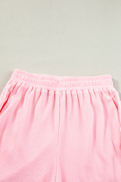 Waffle Knit Oversize Tee And Shorts Set | Light Pink