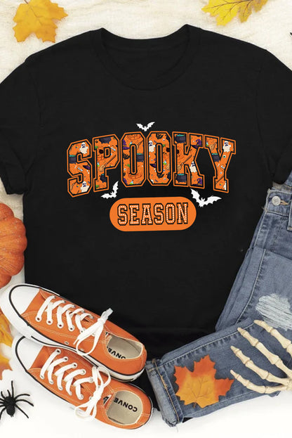 Black SPOOKY SEASON Graphic Halloween T Shirt