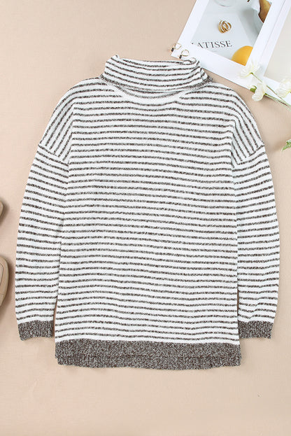 Striped Turtleneck Loose Sweater | Khaki