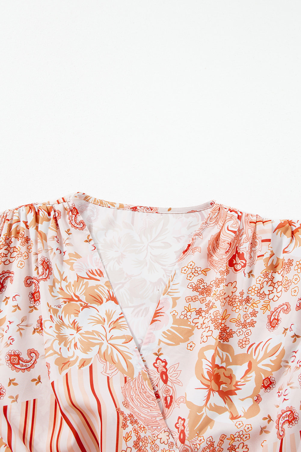 Floral Print Ruffled Bell Sleeve V Neck Bodysuit | Orange