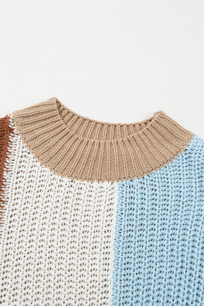 Mix Textured Knit Colourblock Patchwork Sweater | Khaki