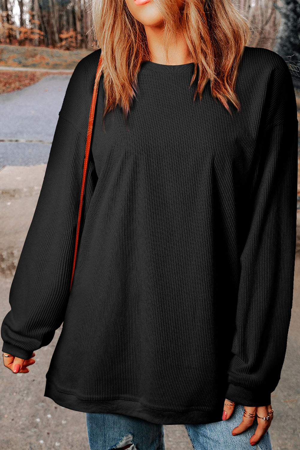 Ribbed Corduroy Oversized Sweatshirt | Black