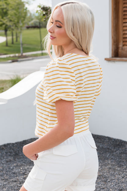 Square Neck Bubble Sleeve Top | Stripe