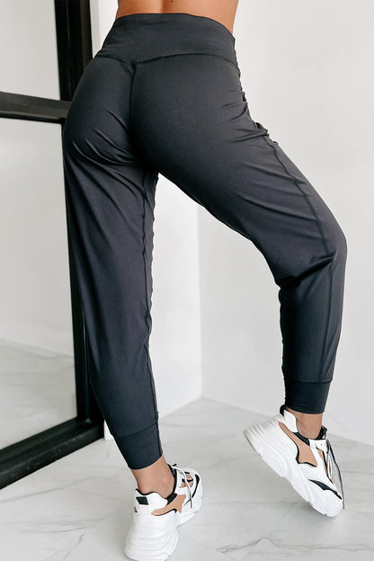 Exposed Seam High Waist Pocketed Joggers | Black