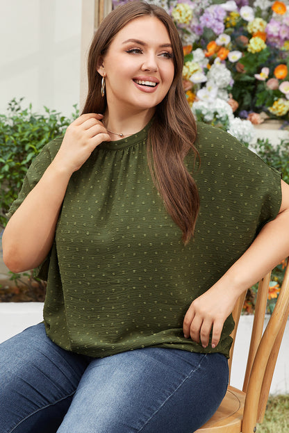 Plus Size Swiss Dot Mock Neck Tied Nape Top | Moss Green