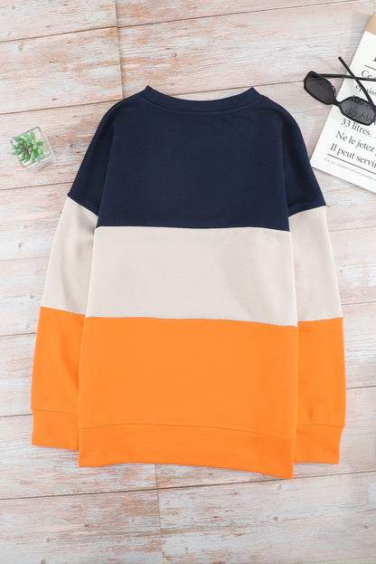 Colourblock  Contrast Stitching Sweatshirt With Slits | Orange