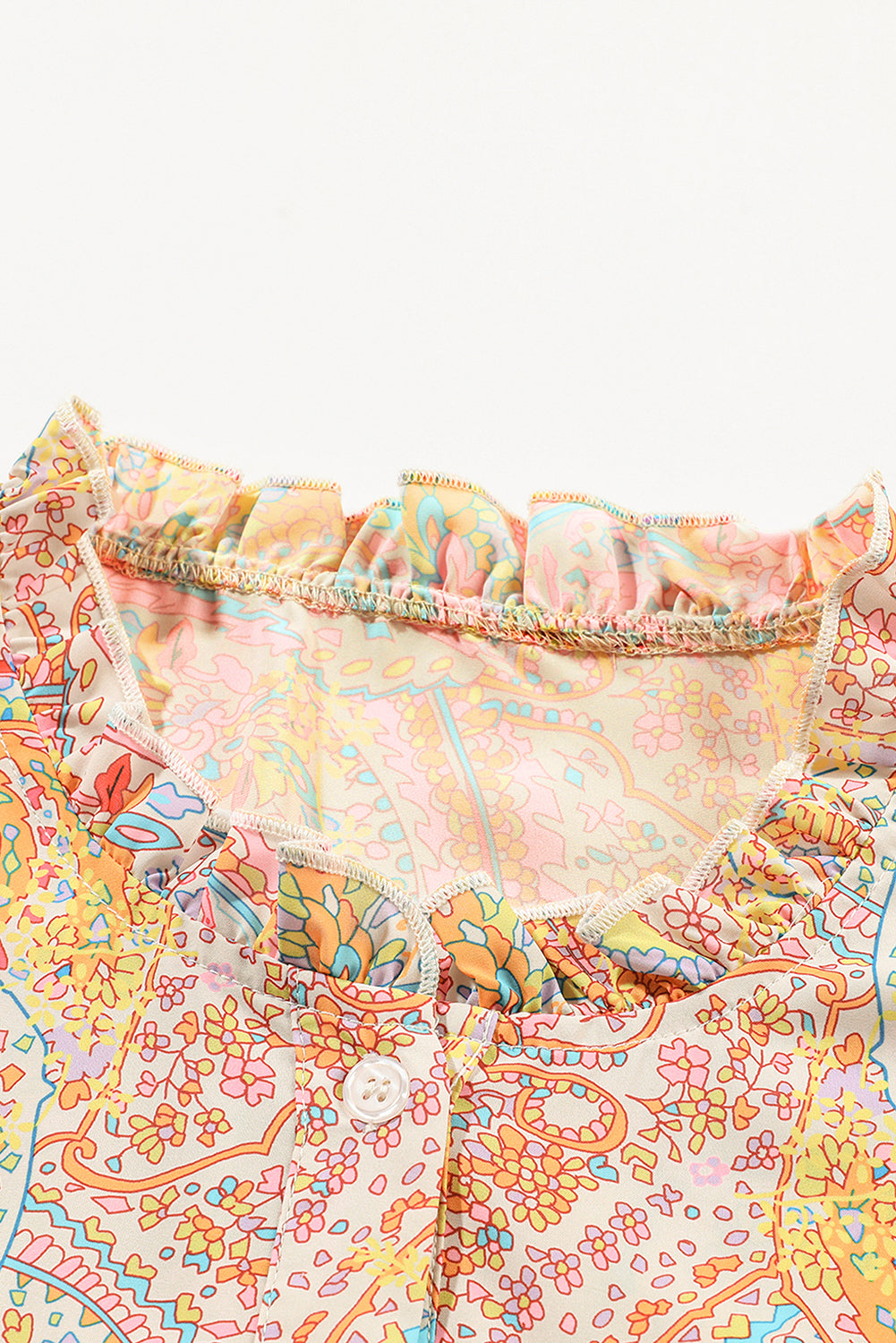 Paisley Print Ruffled Trim Boho Shirt | Yellow