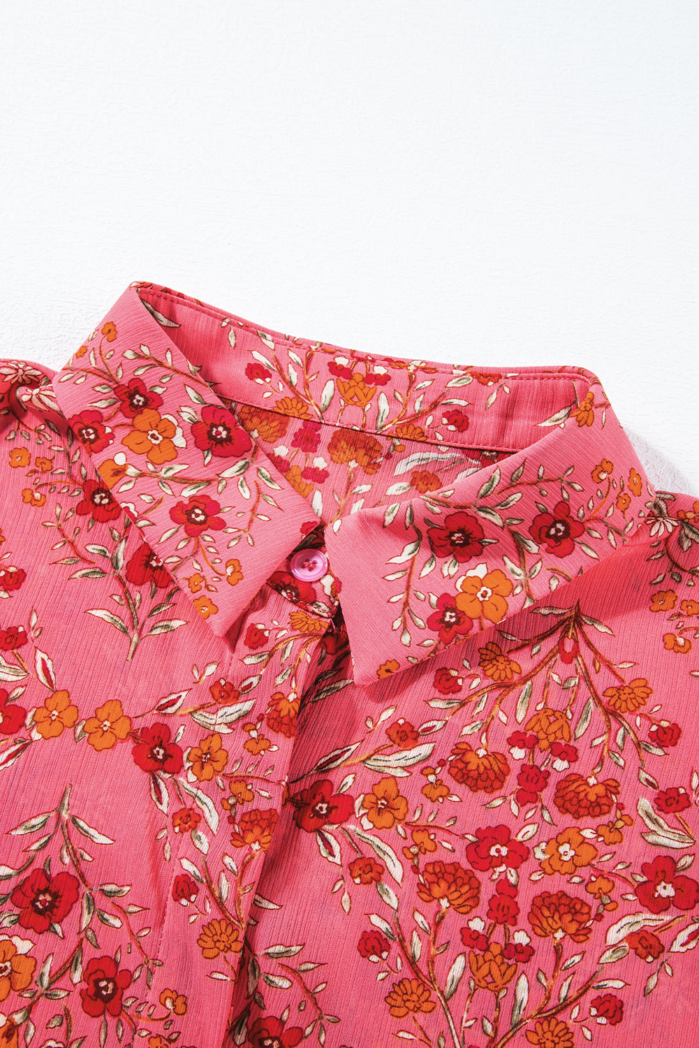 Floral Print Wide Short Sleeve Loose Shirt | Rose Red