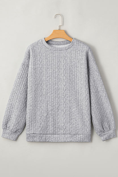 Cable Textured Drop Shoulder Pullover Sweatshirt | Gray