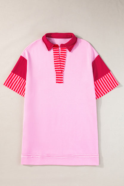 Stripe Colourblock Patchwork Short Sleeve T Shirt Dress | Pink