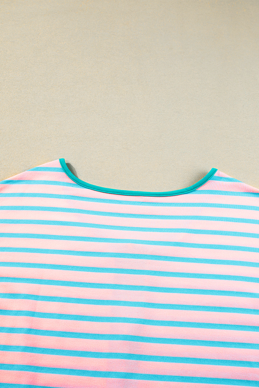 Contrast Trim Half Zip Short Sleeve Top | Pink Stripe