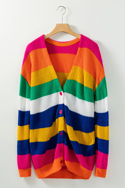 Striped Print Longline Cardigan | Multicolour