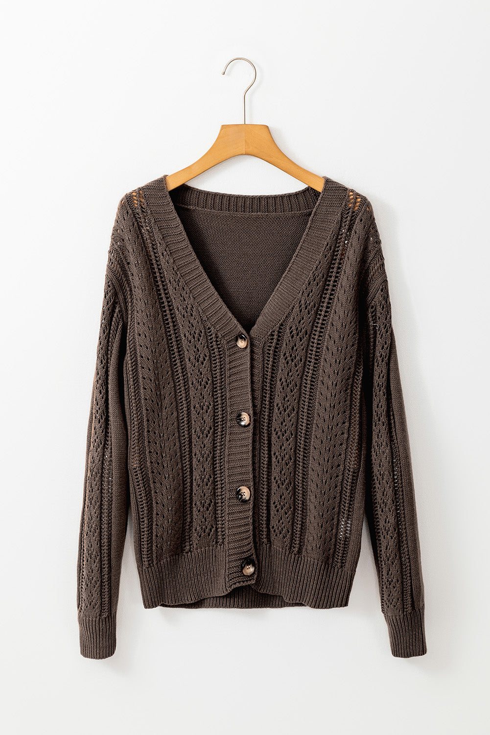 Open Knit Drop Shoulder Sweater Cardigan | Dark Khaki