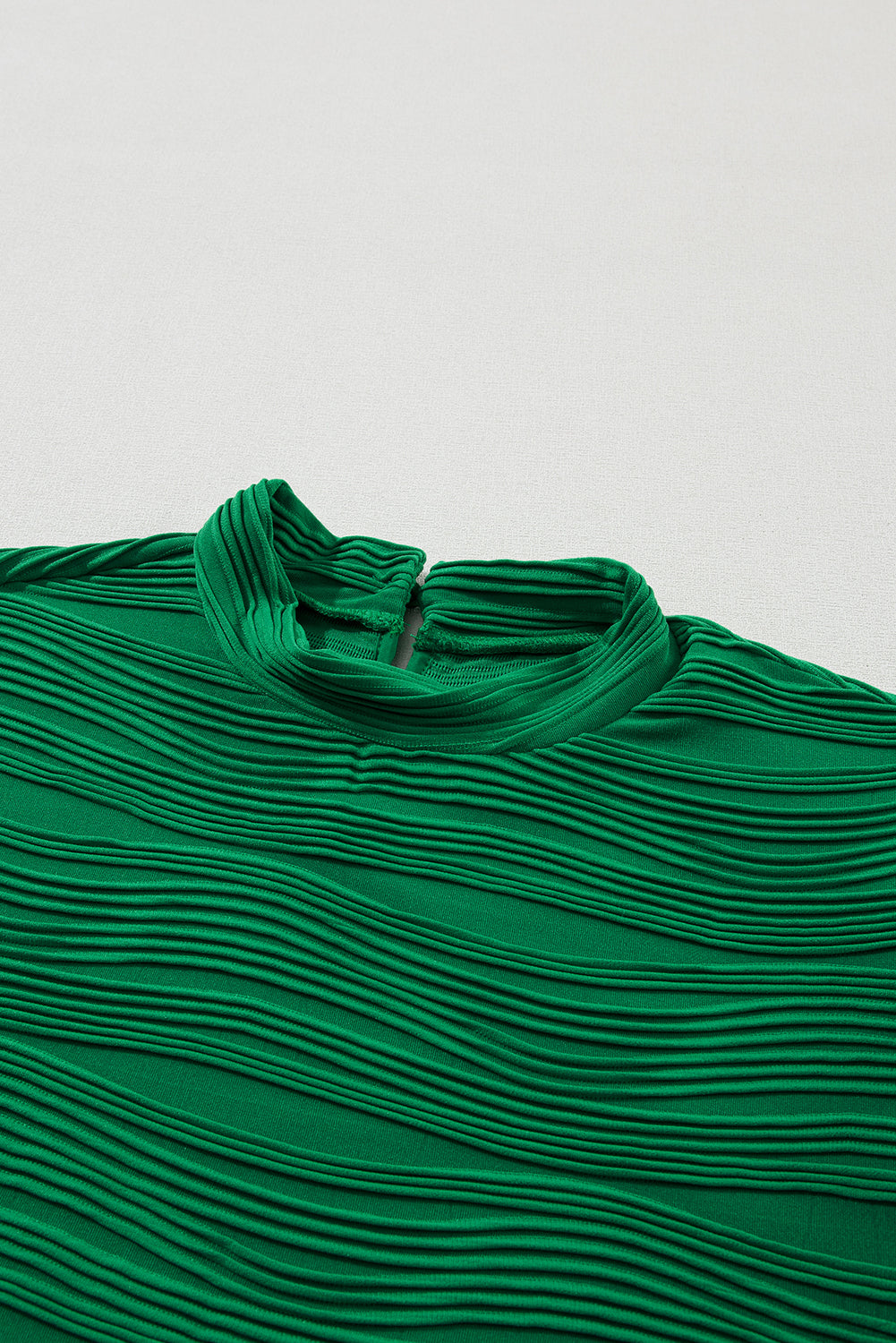 Wavy Textured Mock Neck Cap Sleeve Top | Dark Green